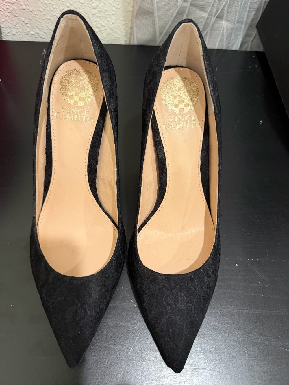 Vince Camuto Black Pointed-Toe Lace Pumps